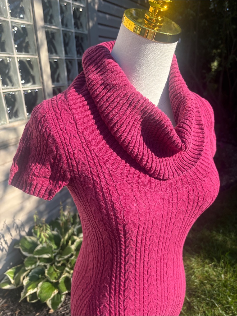BCBGMaxAzria Hot Pink Cowl-Neck Cable Knit Midi Dress - Picture 3 of 7
